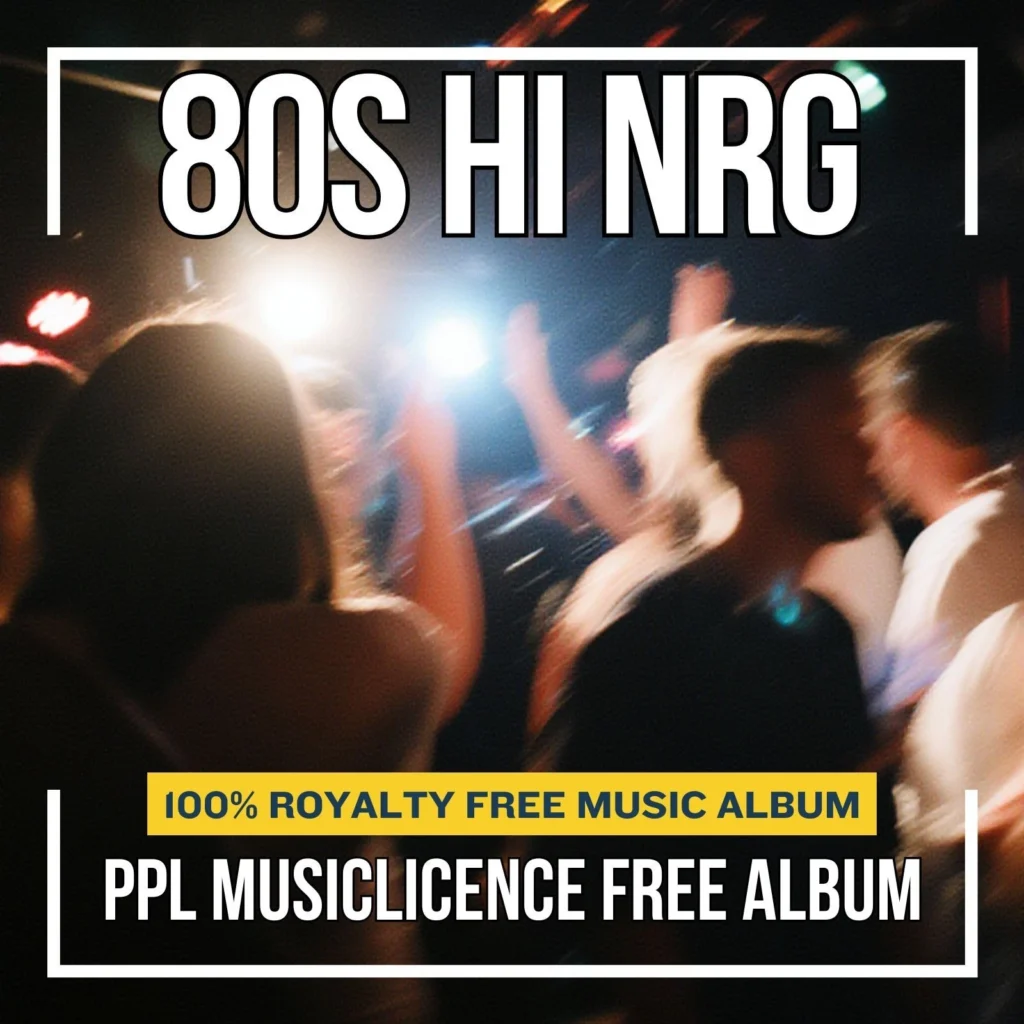 1980s style electronic royalty free music - 80s Hi-NRG album cover