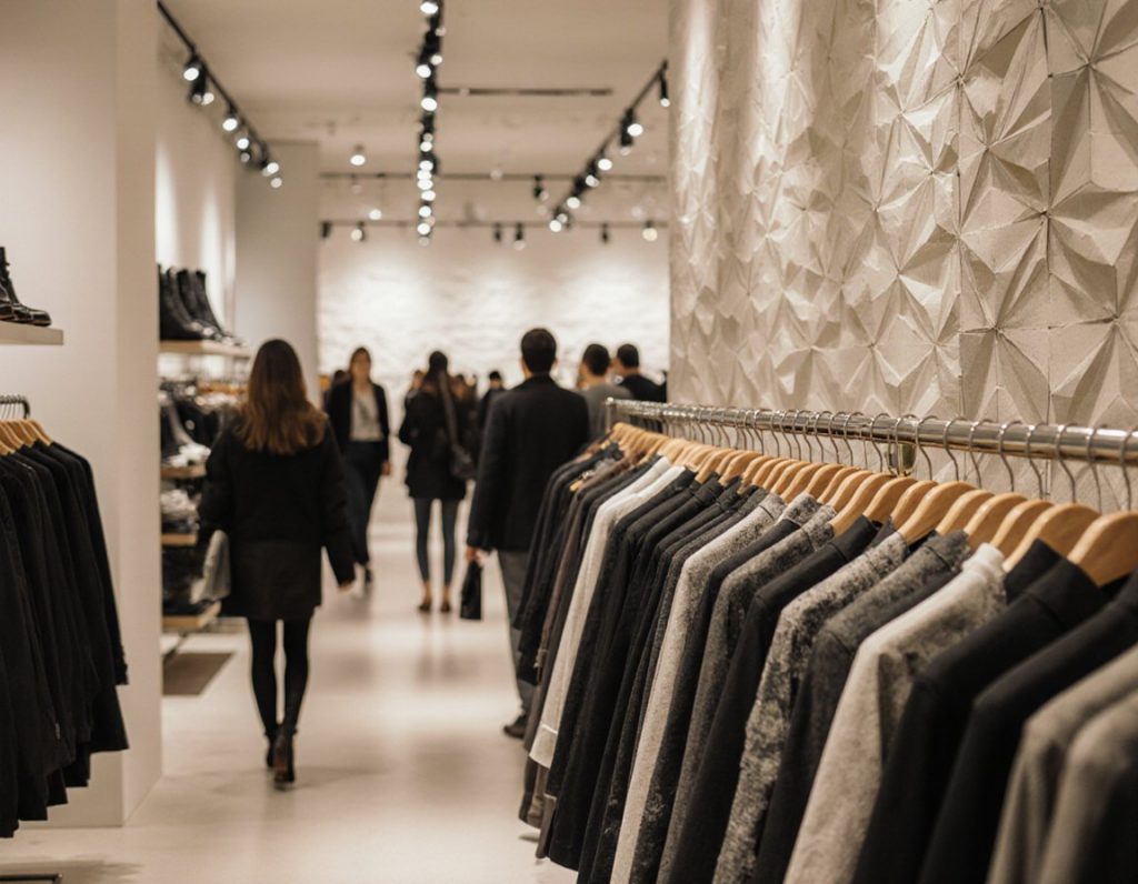 Fashion store interior, bright and busy